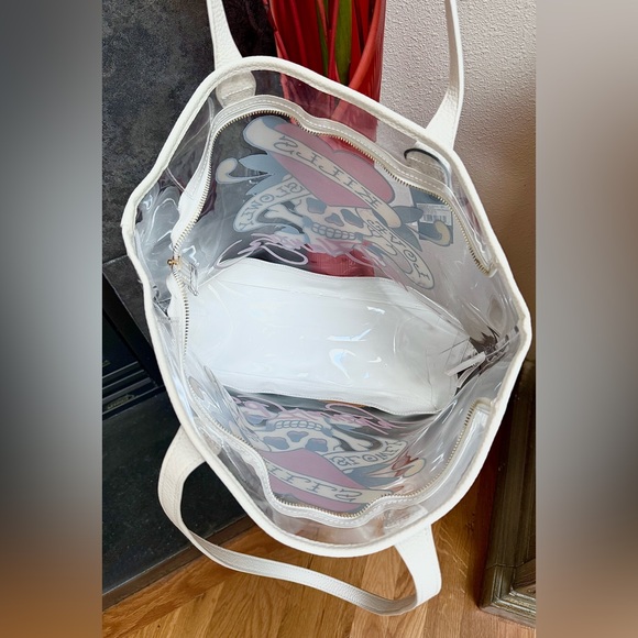 NWT Ed Hardy BIG clear stadium bag PVC Zip tote Leather Trim ~ Love Kills Slowly - Picture 11 of 16